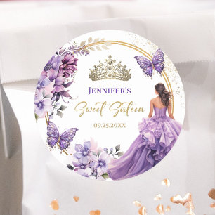 Pegatina Redonda Chica Lilac morado Princesa Tiara Dulce Floral 16