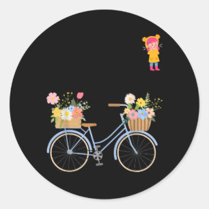 Pegatina Redonda Chica Linda con Diseño Divertido Unisex de Bicicle