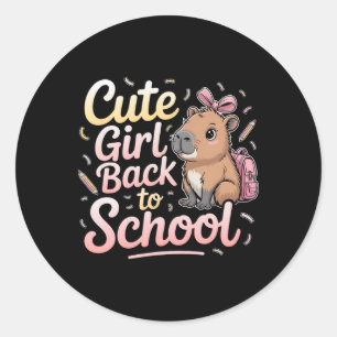 Pegatina Redonda Chica Linda De Regreso A La Escuela Capybara Prime