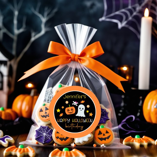 Pegatina Redonda Chica lindo calabaza fantasma feliz cumpleaños de  (Subido por el creador)