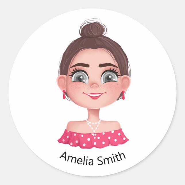 Pegatina Redonda chica lindo con ojos grandes (Anverso)