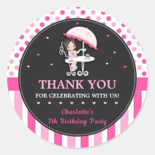 Pegatina Redonda Chica lindo Fiesta de té Cumpleaños Rosa Gracias