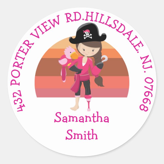 Pegatina Redonda Chica Loro Rosado Fiesta Pirata DIRECCIÓN Clásica  (Anverso)