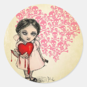 Pegatina Redonda Chica malicioso de San Valentín