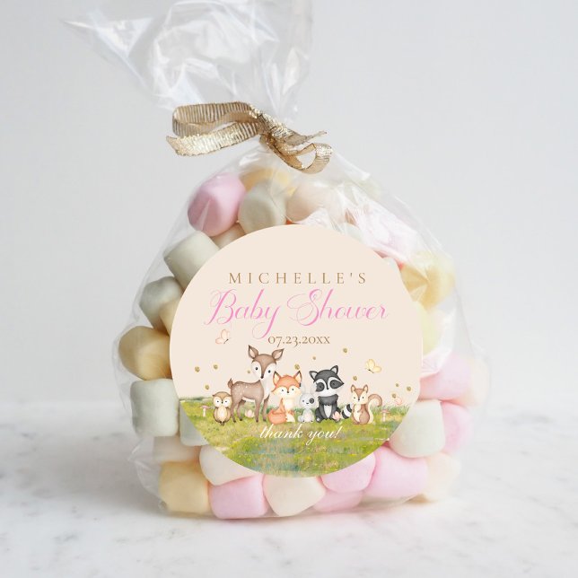 Pegatina Redonda Chica marrón rosado acuarela Woodland Animales (Subido por el creador)