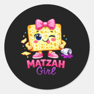 Pegatina Redonda Chica Matzá Feliz ver Seder Judío de Pesaj
