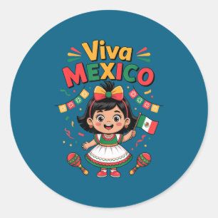 Pegatina Redonda Chica mexicana viva México camiseta bandera mexica