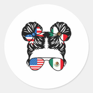 Pegatina Redonda Chica mitad americana mitad mexicana bandera de EE