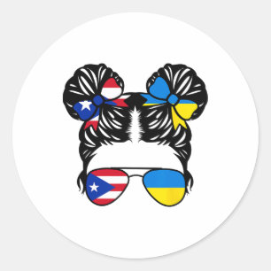 Pegatina Redonda Chica mitad puertorriqueña mitad ucraniana Puerto