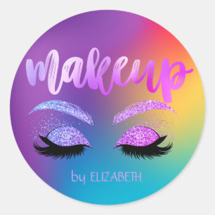 Pegatina Redonda Chica Moder Glitter Lashes Holográficas Elegantes