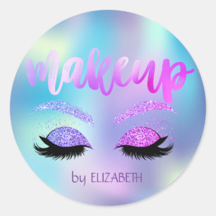 Pegatina Redonda Chica Moder Glitter Lashes Holográficas Elegantes