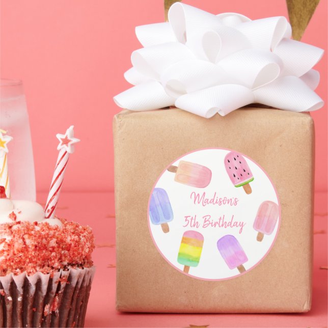 Pegatina Redonda Chica moderno Popsicle Cumpleaños (Fiesta)