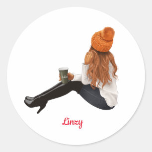 Pegatina Redonda Chica Naranja Caída Otoño Café Personalizado Perso