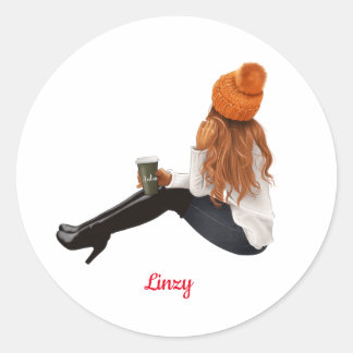 Pegatina Redonda Chica Naranja Caída Otoño Café Personalizado Perso