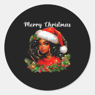 Pegatina Redonda Chica negra africana divertida Navidad americana M