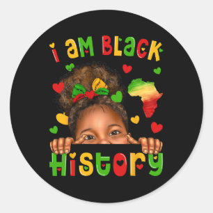 Pegatina Redonda Chica negra afroamericana afro Niños Historia negr