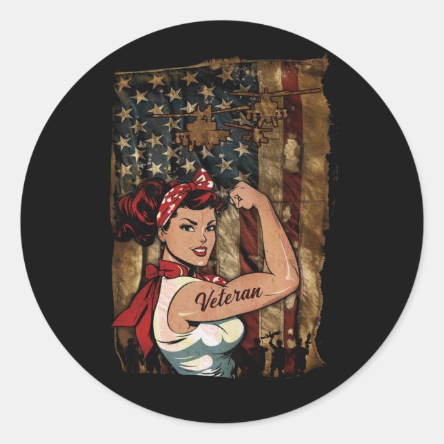 Pegatina Redonda Chica negra veterana mujer afroamericana (Anverso)
