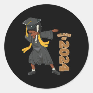 Pegatina Redonda Chica negro africano de graduación 2024 Dabbing