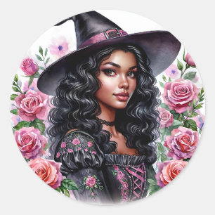 Pegatina Redonda Chica negro Bubblegum Witch Pink-o-ween