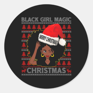 Pegatina Redonda Chica negro magia Feliz Navidad afroamericano