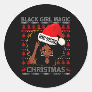 Pegatina Redonda Chica negro magia Feliz Navidad afroamericano