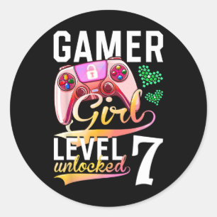 Pegatina Redonda Chica Nivel 7 Videojuego desbloqueado 7º cumpleaño