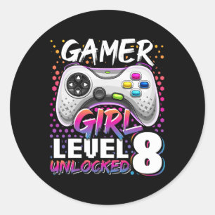 Pegatina Redonda Chica Nivel 8 Videojuego desbloqueado 8Regalo de c