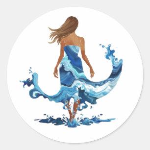 Pegatina Redonda Chica Océano de ondas azules