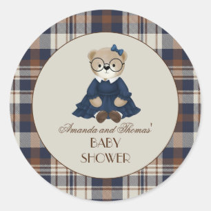 Pegatina Redonda Chica Oso Vintage Baby Shower 
