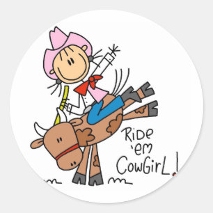 Pegatina Redonda Chica pala monta Em Cowgirl Tshirts y regalos