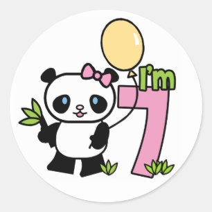 Pegatina Redonda Chica Panda 7º cumpleaños