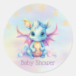 Pegatina Redonda Chica Pastel Cute Dragon Baby Shower