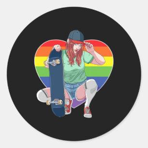 Pegatina Redonda Chica patinadora monopatín lesbiana patineta Rai