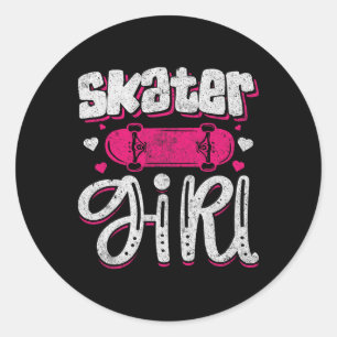 Pegatina Redonda Chica patinadora monopatín novedad amante del skat