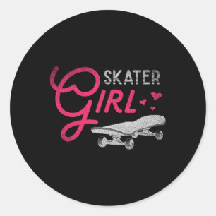 Pegatina Redonda Chica patinadora Skateboarder Mujeres Chicas Patin
