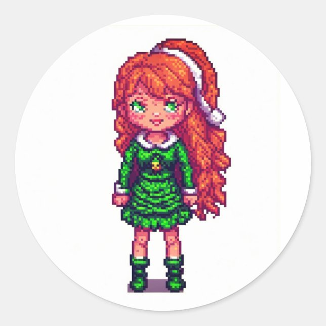 Pegatina Redonda Chica pelirroja adorable (Anverso)