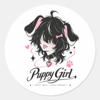 Pegatina Redonda Chica Perro Anime Adorable Alma Suave