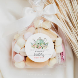 Pegatina Redonda Chica personalizada Cumpleaños Fiesta de té con pe