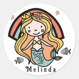 Pegatina Redonda Chica personalizada Escandinava Cute Mermaid
