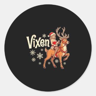 Pegatina Redonda Chica pin up reno de navidad Vixen santa vintage