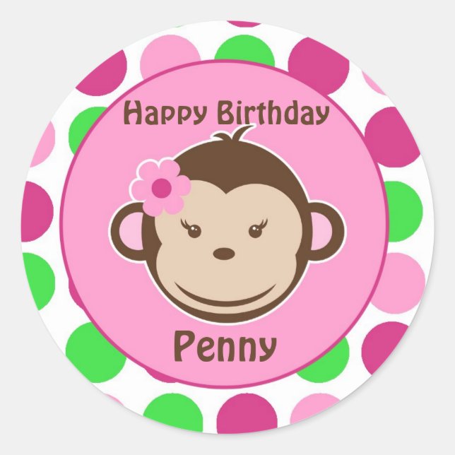 Pegatina Redonda Chica Polka Dot Monkey Pegatinas (Anverso)