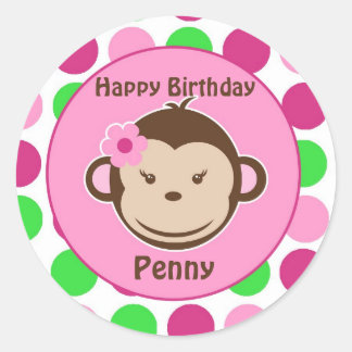 Pegatina Redonda Chica Polka Dot Monkey Pegatinas
