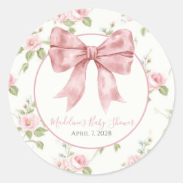Pegatina Redonda Chica Preppy Southern Pink Floral Baby Shower