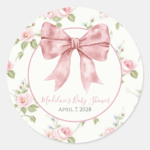 Pegatina Redonda Chica Preppy Southern Pink Floral Baby Shower