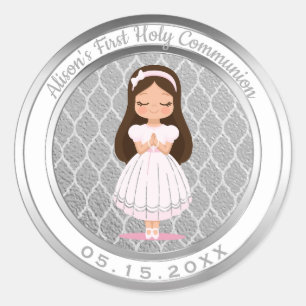 Pegatina Redonda Chica Primera Comunión Santa Quatrefoil