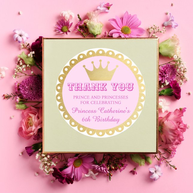 Pegatina Redonda Chica Princesa de Fairytale Cumpleaños Rosa Gracia (Subido por el creador)