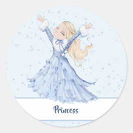 Pegatina Redonda Chica Princess Enchanted Snowflakes