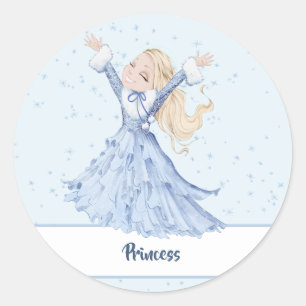 Pegatina Redonda Chica Princess Enchanted Snowflakes