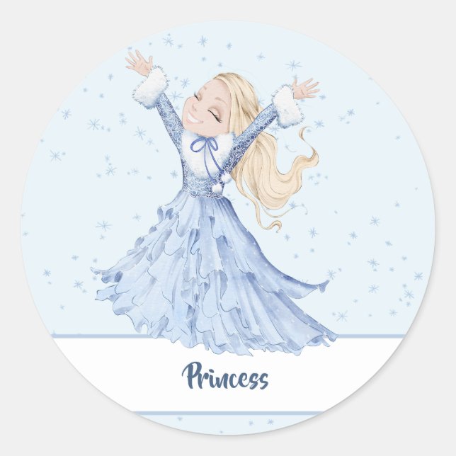 Pegatina Redonda Chica Princess Enchanted Snowflakes (Anverso)