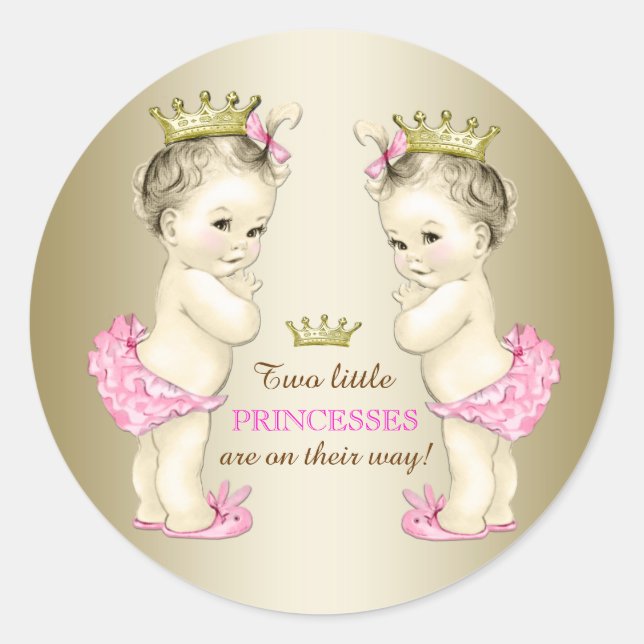 Pegatina Redonda Chica Princess Twin Baby Shower (Anverso)